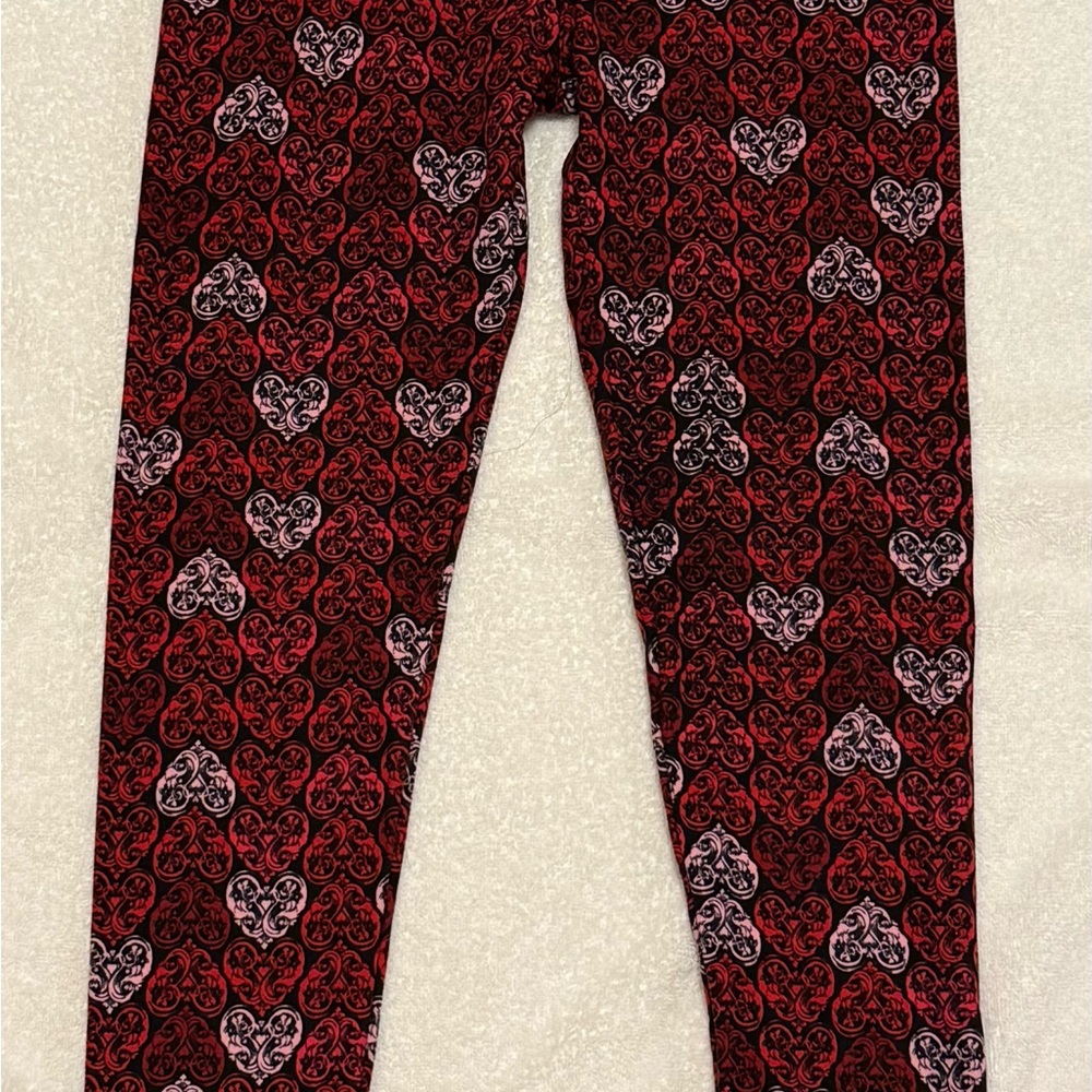 LuLaRoe Women’s One Size (OS) Red & Black Heart Pattern Leggings